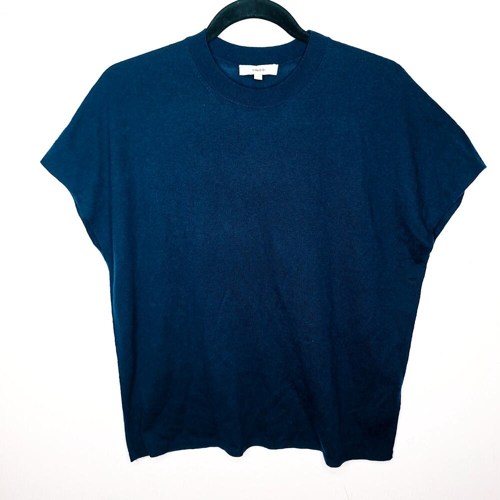 Vince Short Sleeve Sweater S Wool Cashmere Lightweight Dolman Crewneck Navy